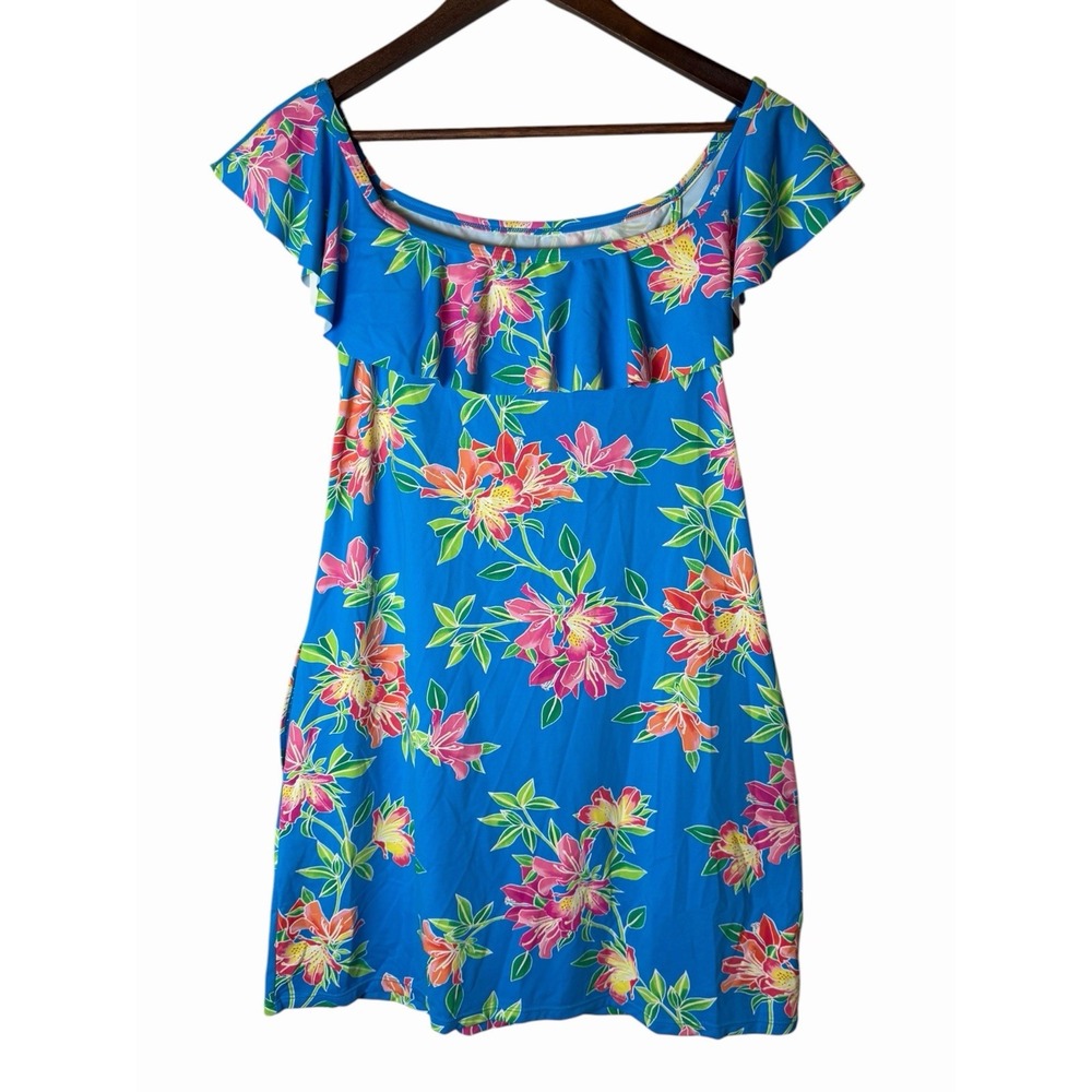 Tommy Bahama Blue Pink Tropical Floral Off The Shoulder Beach Dress SS500071 M - Picture 7 of 7